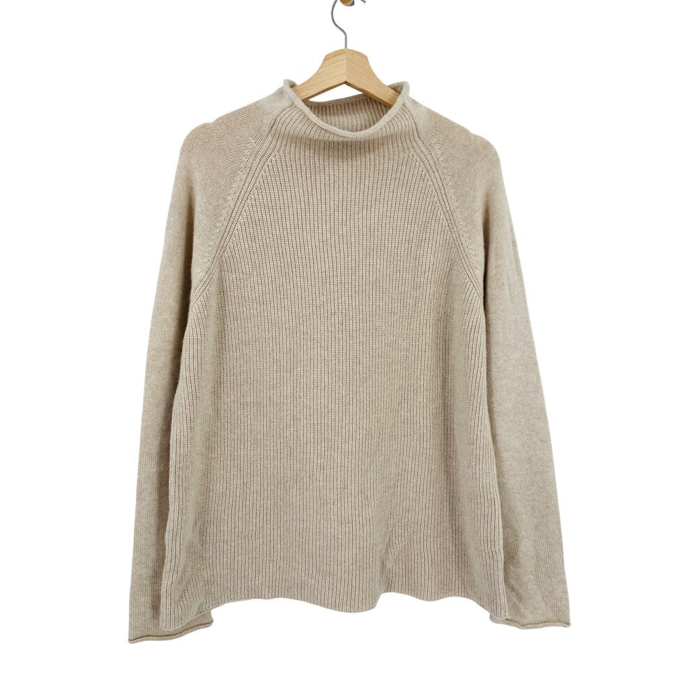 Alice Walk Cream Ribbed roll mock neck cashmere sweater